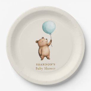 Prato De Papel Chá de Bebê do Urso em Aquarela com Balão