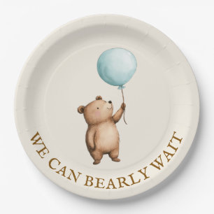 Prato De Papel Chá de Bebê do Urso em Aquarela com Balão