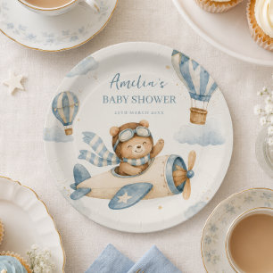 Prato De Papel Chá de Bebê do Urso Teddy Avião Antigo