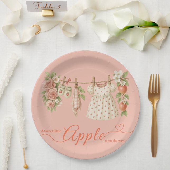 Prato De Papel Chá de Bebê Doce Maçãzinha | Chá de Bebê Rústico d (Casamento)