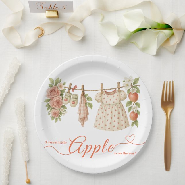 Prato De Papel Chá de Bebê Doce Maçãzinha | Chá de Bebê Rústico d (Casamento)