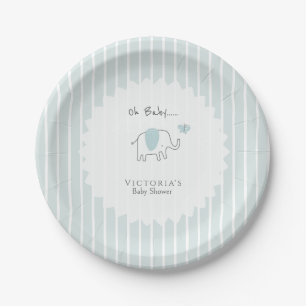 Prato De Papel Chá de Bebê Elefante Azul Empoeirado Minimalista O