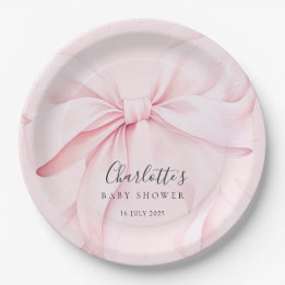 Prato De Papel Chá de Bebê Elegante com Laço Rosa