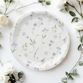 Prato De Papel Chá de Bebê elegante Floral de Flor Azul