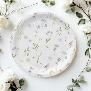 Prato De Papel Chá de Bebê elegante Floral de Flor Azul