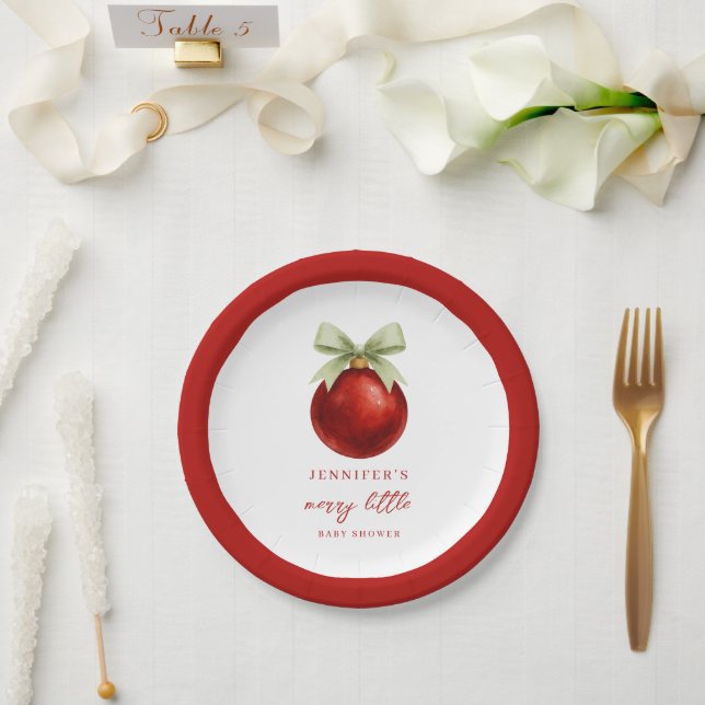 Prato De Papel Chá de Bebê Elegante Natal Feliz (Casamento)