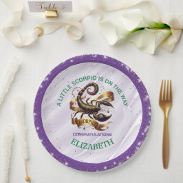 Prato De Papel Chá de Bebê Escorpião Lavanda e Verde Zodíaco