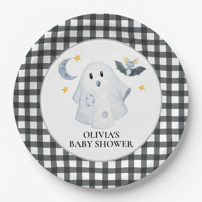 Prato De Papel Chá de Bebê Fantasminha de Halloween (Frente)
