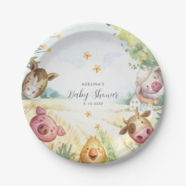 Prato De Papel Chá de Bebê Fazendinha Doce (Frente)