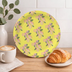 Prato De Papel Chá de Bebê Fita Rosa Limão Amarelo