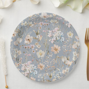 Prato De Papel Chá de Bebê Flor Silvestre Azul Empoeirado