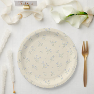 Prato De Papel Chá de Bebê Floral Amarelo Pastel Azul Vintage