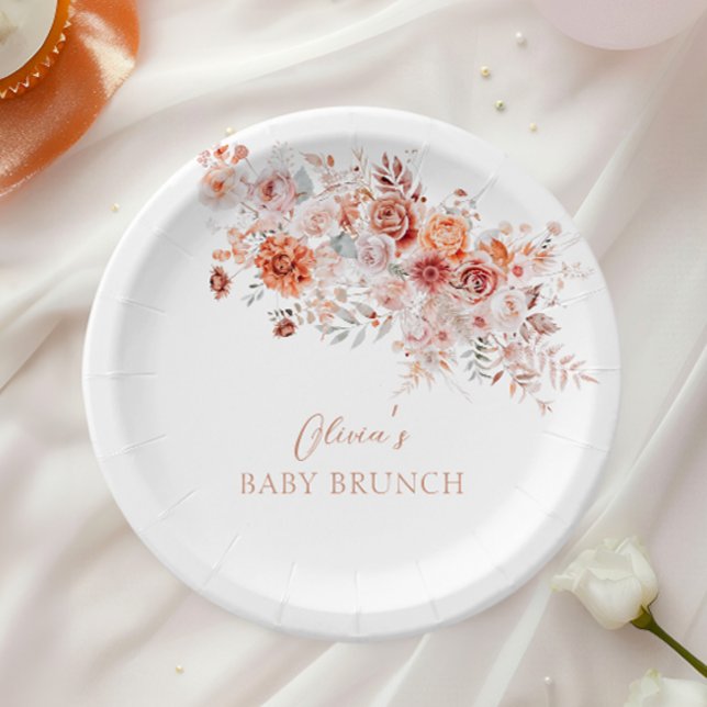 Prato De Papel Chá de Bebê Floral Boho (Criador carregado)