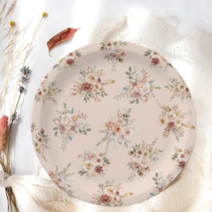 Prato De Papel Chá de Bebê Floral Boho Elegante