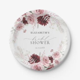 Prato De Papel Chá de Bebê Floral com Rosas Rosa Bege Borgonha