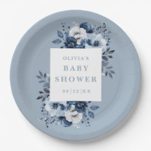 Chá de Bebê Floral Country Azul Desbotado Elegante