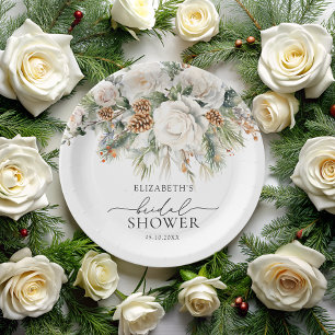 Prato De Papel Chá de Bebê Floral de Inverno Evergreen