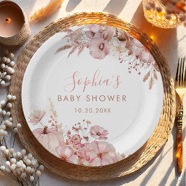 Prato De Papel Chá de Bebê Floral de Outono Boho Abóbora