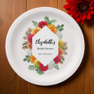 Prato De Papel Chá de Bebê Floral de Outono Dahlia Nupcial