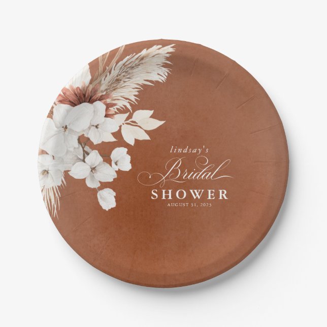 Prato De Papel Chá de Bebê Floral de Terracota Boho  (Frente)