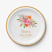 Chá de Bebê Floral Dourado Aquarela Colorido Perso