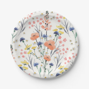 Prato De Papel Chá de bebê floral em aquarela de flores silvestre