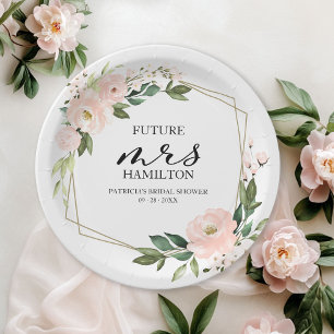 Prato De Papel Chá de Bebê Floral Geométrico Rubor Rosa