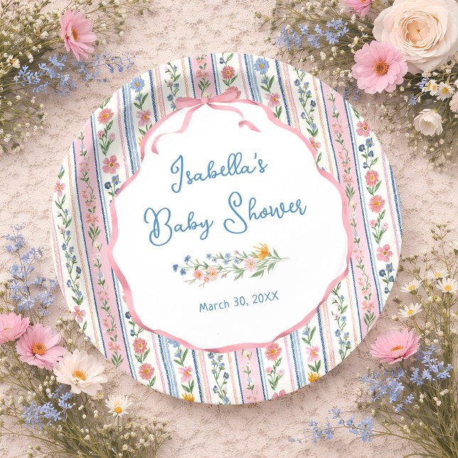 Prato De Papel Chá de Bebê Floral Grandmillennial (Criador carregado)