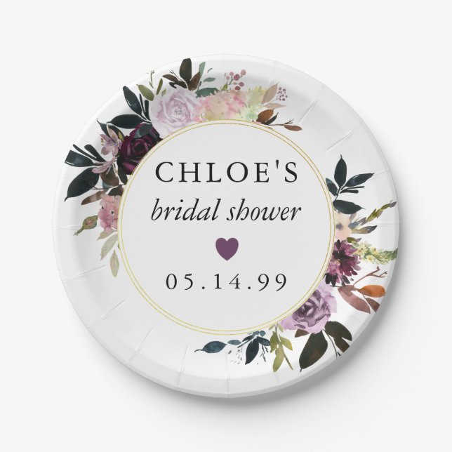 Prato De Papel Chá de Bebê Floral Rosa Roxo (Frente)