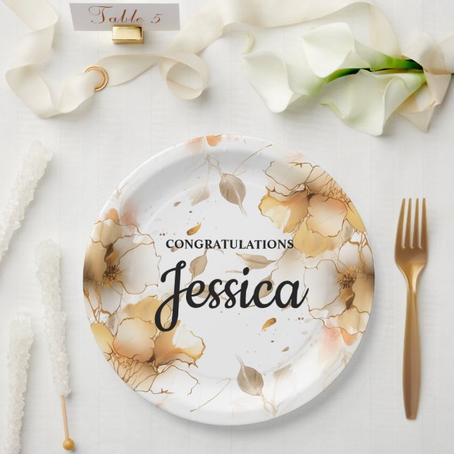 Prato De Papel Chá de Bebê Floral Rústico Elegante (Casamento)