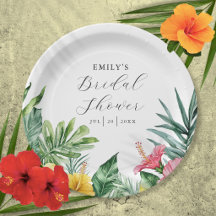 Chá de Bebê Floral Tropical em Aquarela Elegante