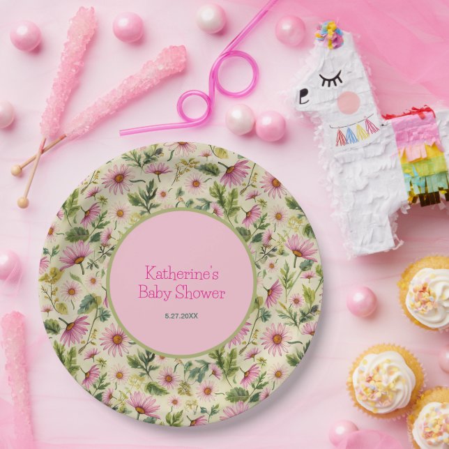 Prato De Papel Chá de Bebê Floral Vibrante de Primavera (Festa)