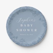 Chá de Bebê Floral Vintage Azul Empoeirado
