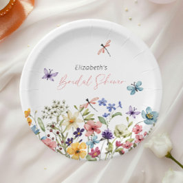 Prato De Papel Chá de Bebê Jardim de Flores Silvestres Borboleta