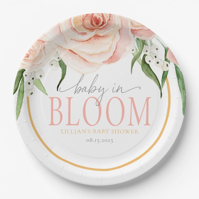 Prato De Papel Chá de Bebê Jardim de Rosas Rosa Suave Bebê em Flo (Frente)
