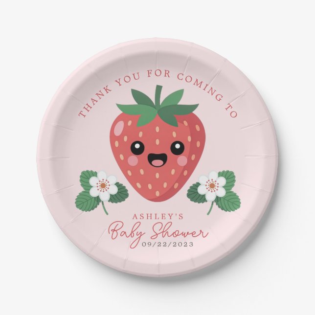 Prato De Papel Chá de Bebê Kawaii Morango (Frente)