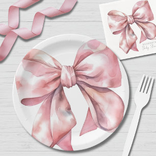 Prato De Papel Chá de Bebê Laço Rosa Simples
