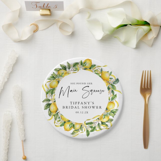 Prato De Papel Chá de Bebê Limão Cítrico Moderno (Casamento)