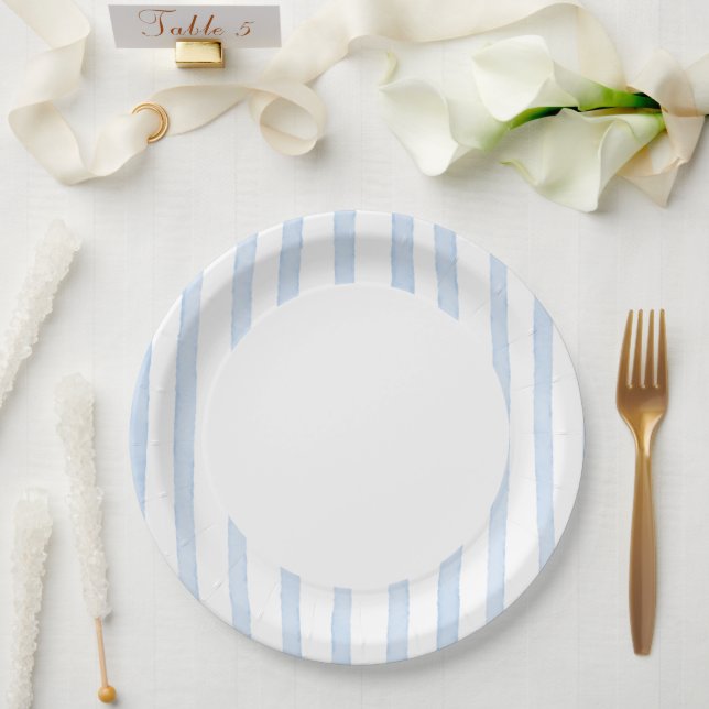Prato De Papel Chá de Bebê Listras Azuis (Casamento)