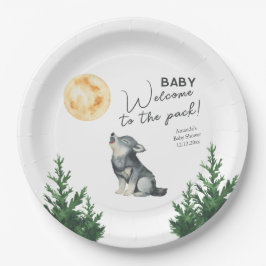 Prato De Papel Chá de Bebê Lobo Aquarela