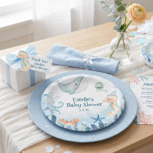 Prato De Papel Chá de Bebê Mar Você Logo Bebê de criatura do ocea