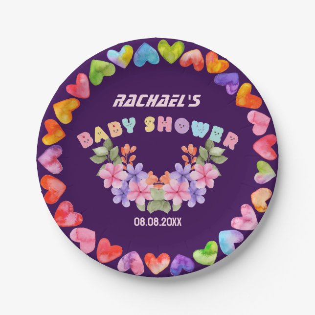 Prato De Papel Chá de Bebê Menina Floral Rosa Claro (Frente)