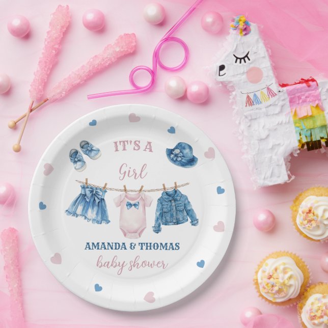 Prato De Papel Chá de Bebê Menina Jean  (Festa)