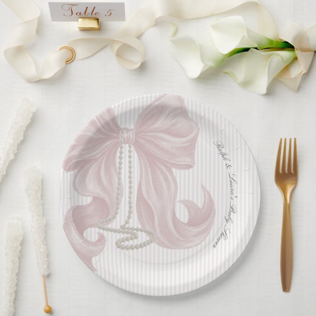 Prato De Papel Chá de Bebê Menina Pérola Laço (Casamento)