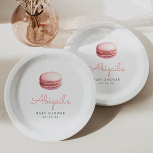 Prato De Papel Chá de Bebê Meninas Macaron Aquarela Rosa