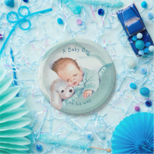 Prato De Papel Chá de Bebê Menino Cobertor Azul Cachorro Brinqued