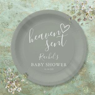 Prato De Papel Chá de Bebê Neutro Heaven Sent Sage Verde