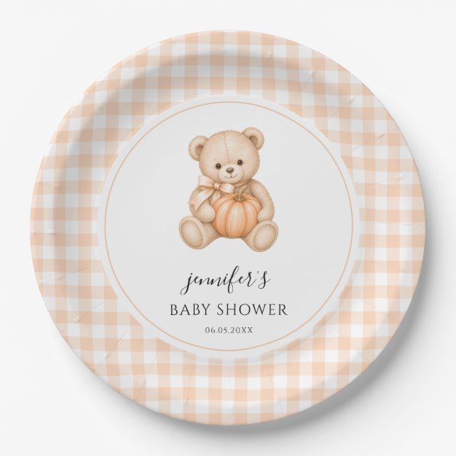 Prato De Papel Chá de Bebê Neutro Little Pumpkin Teddy (Frente)