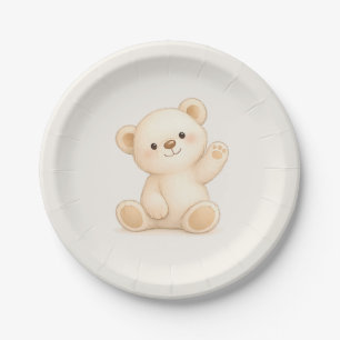 Prato De Papel Chá de Bebê Neutro Urso Teddy Boho Fofo