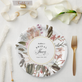 Prato De Papel Chá de Bebê Nupcial de Aquarela Floral Boêmio